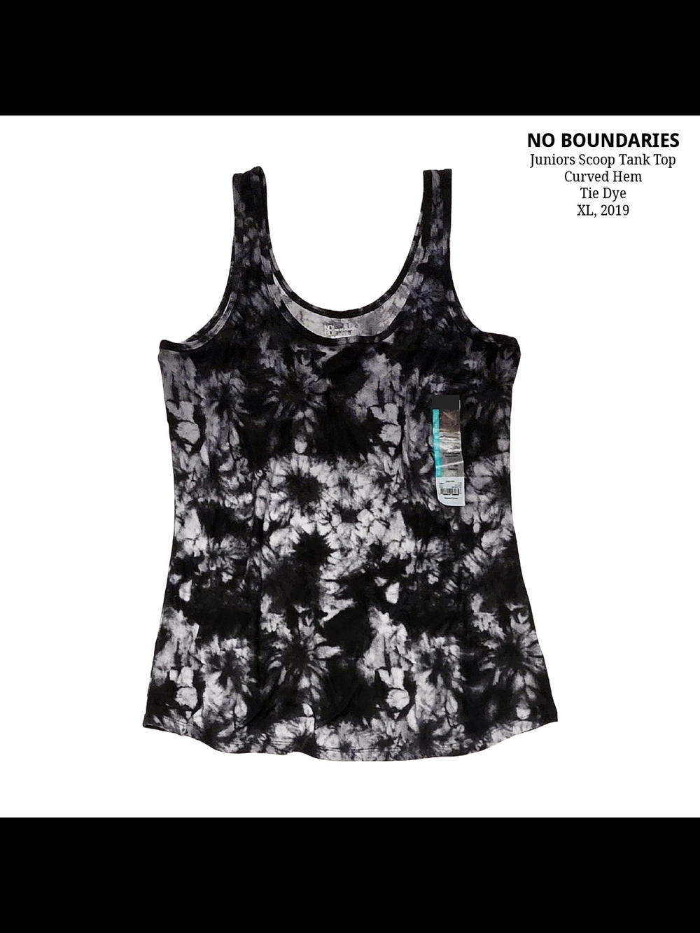 No Boundaries Black & White Tie-Dye Scoop Neck Curved Hem Super Soft Tank